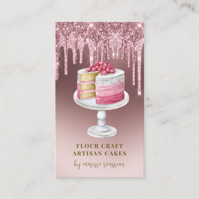 Tarjeta De Visita Pastas de pastelería Chef Rosa Purpurina de oro (Anverso)
