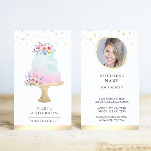 Tarjeta De Visita Pastel Acuarela Floral Torta Pastelería Chef Panad