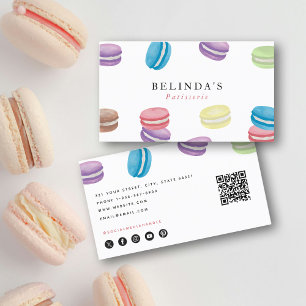 Tarjeta De Visita Pastel acuarela Macarons Pastel Chef QR Código