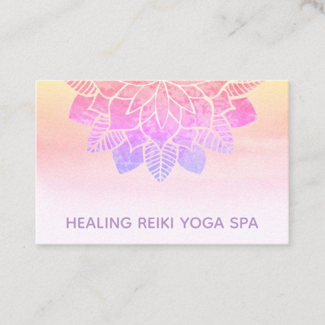 Tarjeta De Visita *~* Pastel Arcoiris espiritual Reiki Mandala Yoga (Anverso)
