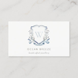 Tarjeta De Visita Pastel Azul Flor silvestre Escudo Monograma
