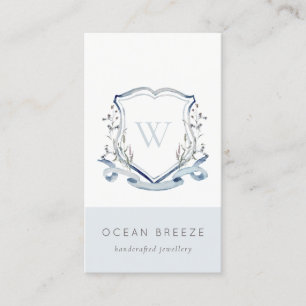 Tarjeta De Visita Pastel Azul Flor silvestre Escudo Monograma