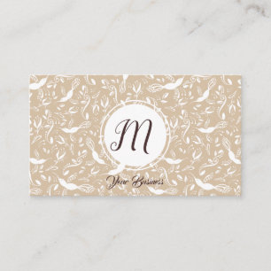 Tarjeta De Visita Pastel Beige Aves Florales Iniciales Monográficas 