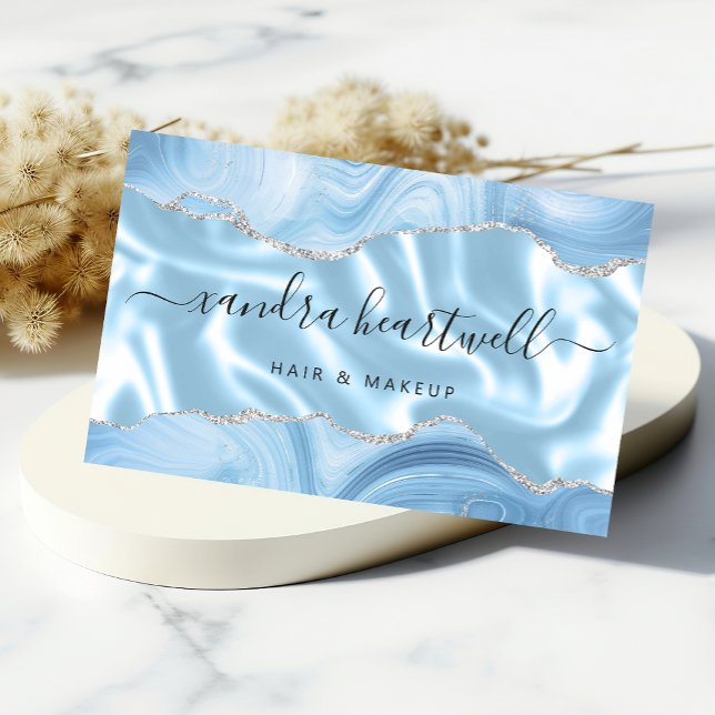 Tarjeta De Visita Pastel Blue Agate Silver Purpurina Luxury (Subido por el creador)