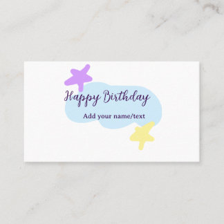 Tarjeta De Visita Pastel blue clouds stars purple happy birthday nam