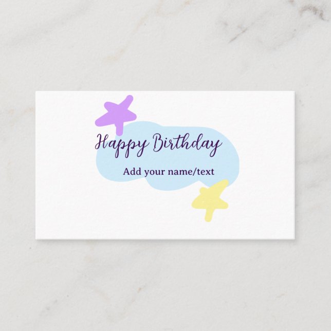 Tarjeta De Visita Pastel blue clouds stars purple happy birthday nam (Anverso)