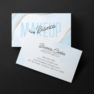 Tarjeta De Visita Pastel Blue Gold Purpurina Agate Makeup Salón de A