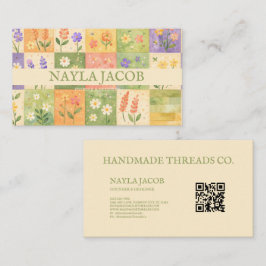 Tarjeta De Visita Pastel Bonito Cuadrícula Parcheado Rosa Verde Mora