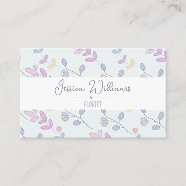 Tarjeta De Visita Pastel Botánico Cute Leaves Florisca (Anverso)