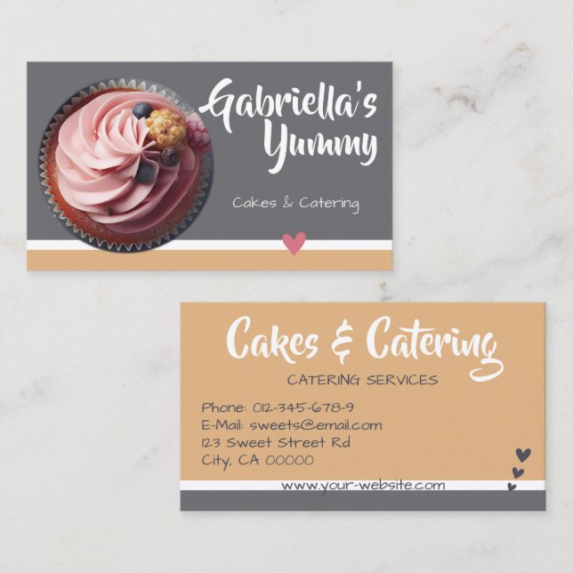 Tarjeta De Visita Pastel Caramel Cupcake Cake Photo Template Sweet (Anverso / Reverso)
