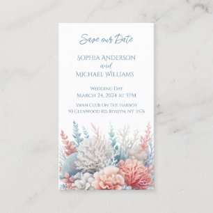 Tarjeta De Visita Pastel Coral-Beach Wedding-Save the Date-