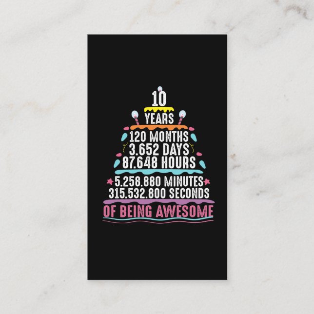 Tarjeta De Visita Pastel de 10 años minutos de cumpleaños (Anverso)