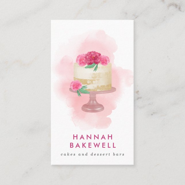 Tarjeta De Visita Pastel de acuarela rosa moderno y flores (Anverso)