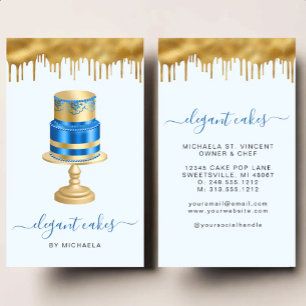 Tarjeta De Visita Pastel de Boda Brillante Goteo Azul Real Panadería