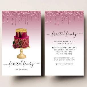 Tarjeta De Visita Pastel de Boda con Drip Brillante Burgundy Panader