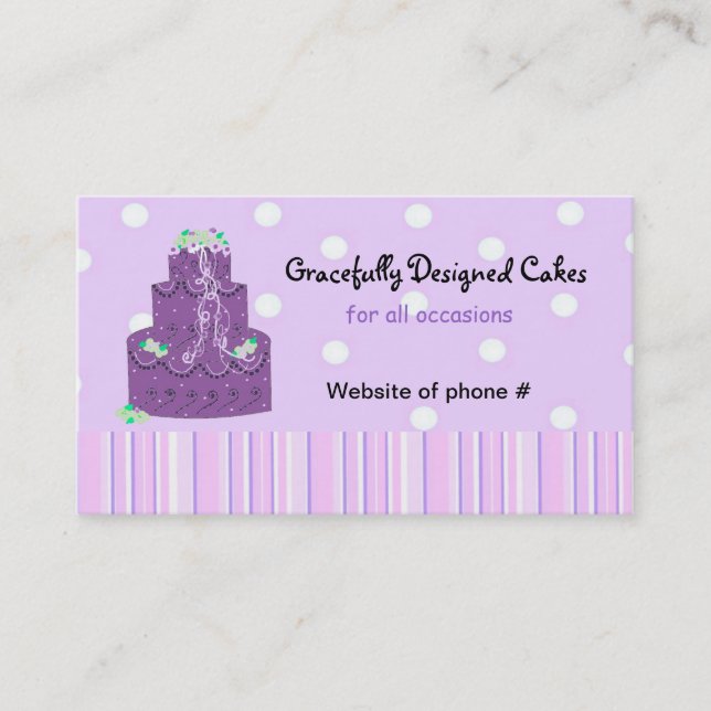 Tarjeta De Visita Pastel de Boda del diseñador púrpura (Anverso)