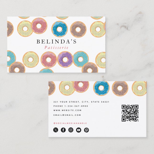 Tarjeta De Visita Pastel de Donuts y Sprinkles Pastry Chef Código QR (Anverso / Reverso)