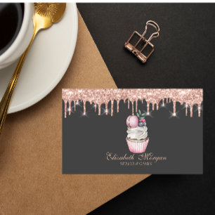 Tarjeta De Visita Pastel de dulce Macaron Rosa Oro Dris Panadería