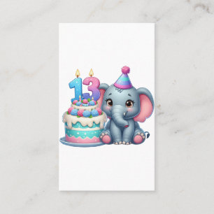 Tarjeta De Visita Pastel de elefante para cumpleaños 13
