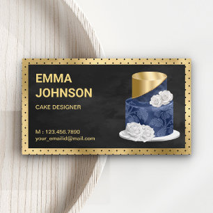 Tarjeta De Visita Pastel De Floral Azul Marino Chef De Panadería Con