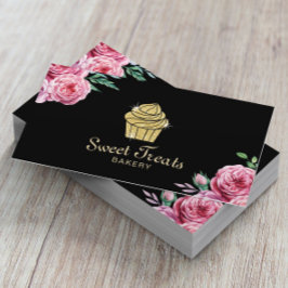 Tarjeta De Visita Pastel de oro Panadería Dulce Tratamientos Florale