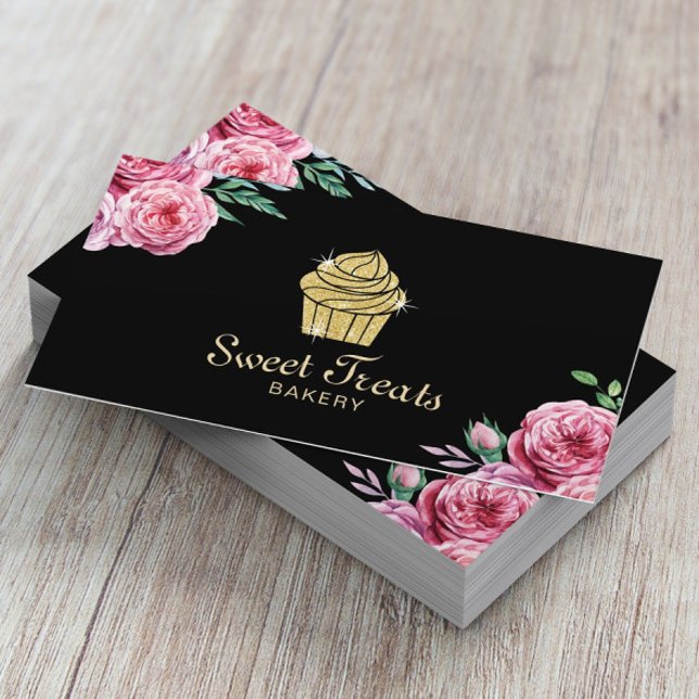 Tarjeta De Visita Pastel de oro Panadería Dulce Tratamientos Florale (Subido por el creador)