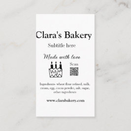 Tarjeta De Visita Pastel de panadería agregar ingredientes hechos co