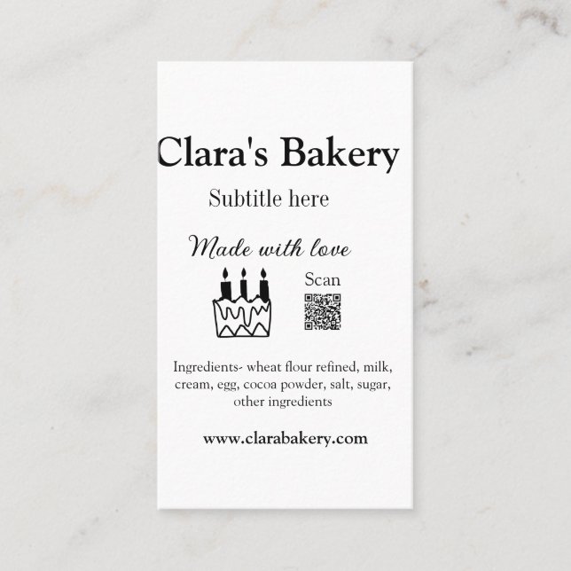 Tarjeta De Visita Pastel de panadería agregar ingredientes hechos co (Anverso)