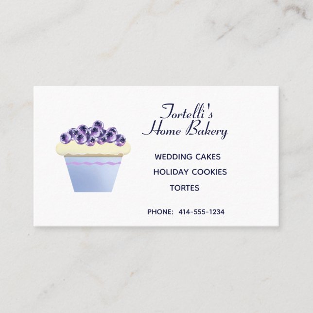 Tarjeta De Visita Pastel de panadería Blueberry (Anverso)