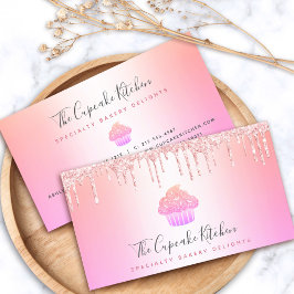 Tarjeta De Visita Pastel de panadería Chef Purpurina rosa goteo arco