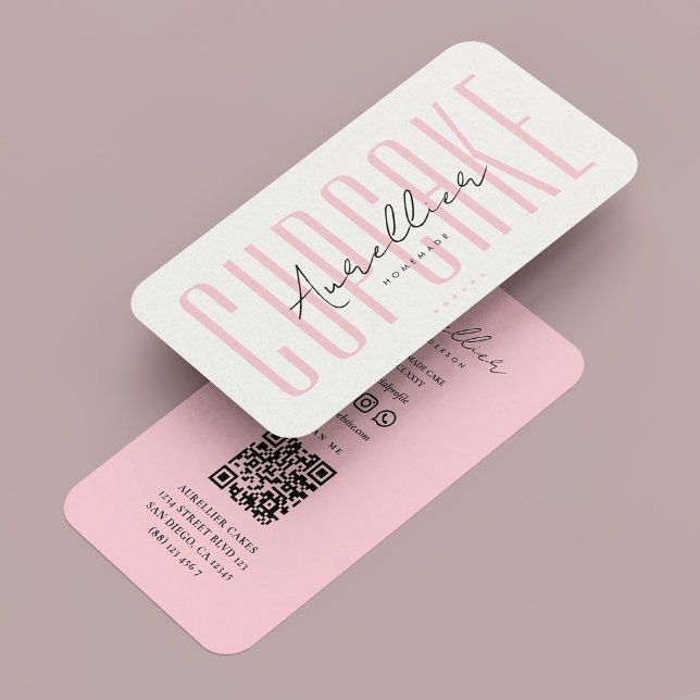 Tarjeta De Visita Pastel de pastelería Caterer Pastel Estético Rosa (Cupcake Bakery Caterer Pastel Pink Aesthetic Business Card
)