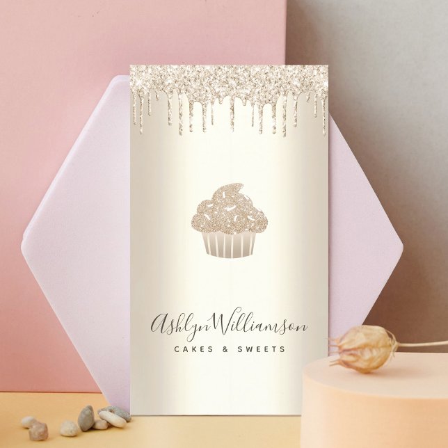 Tarjeta De Visita Pastel de pastelería Chef Gold Glam Purpurinas Dri (Subido por el creador)