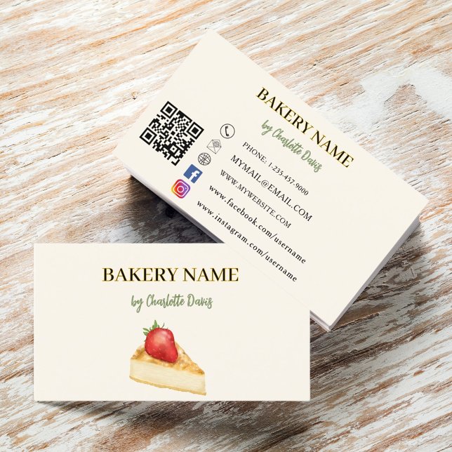 Tarjeta De Visita Pastel de pastelería de crema beige código QR (Subido por el creador)