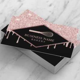 Tarjeta De Visita Pastel de pastelería Panadería Whisk Rosa Oro Drim
