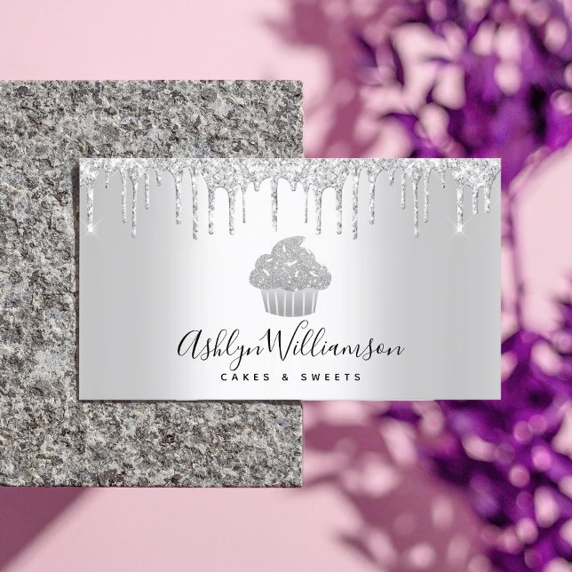 Tarjeta De Visita Pastel de pastelería Purpurina de Plata Chef (Subido por el creador)