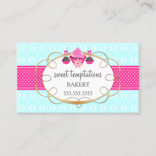 Tarjeta De Visita Pastel de torta y copas de pasteles Aqua Pink