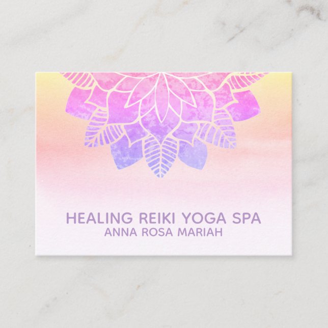 Tarjeta De Visita *~* Pastel de yoga arco iris espiritual Reiki Mand (Anverso)