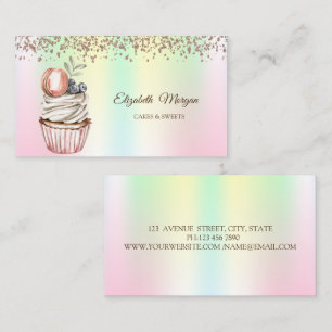 Tarjeta De Visita Pastel elegante moderno, dulces, holográfico macar