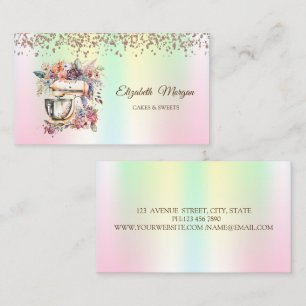 Tarjeta De Visita Pastel elegante moderno, dulces, panadería Holográ