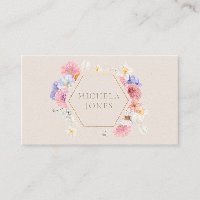 Tarjeta De Visita Pastel Floral Mujeres Elegantes Diseñador Elegante (Anverso)
