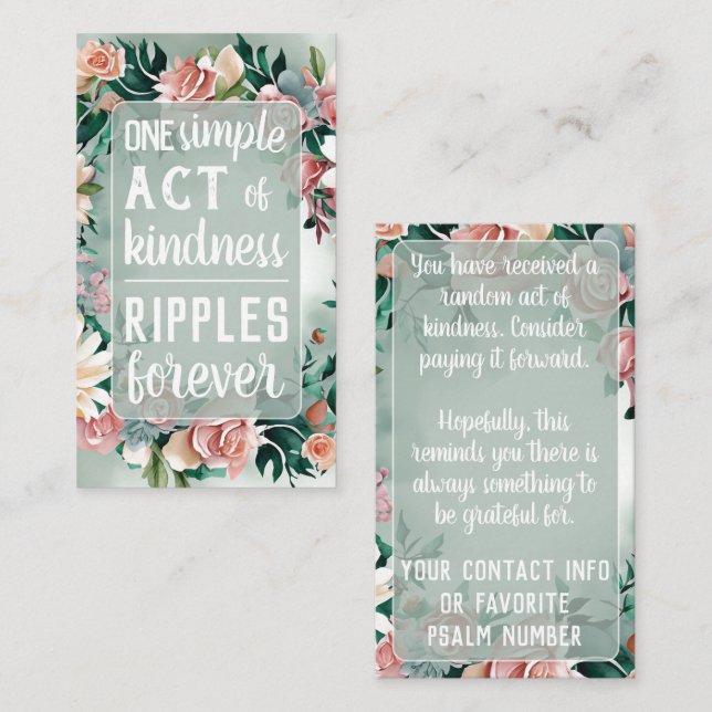 Tarjeta De Visita Pastel Floral Pay it Forward Random Act Kindness (Anverso / Reverso)