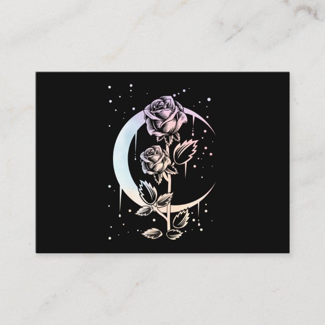 Tarjeta De Visita Pastel Goth Moon Flower Witchy (Anverso)