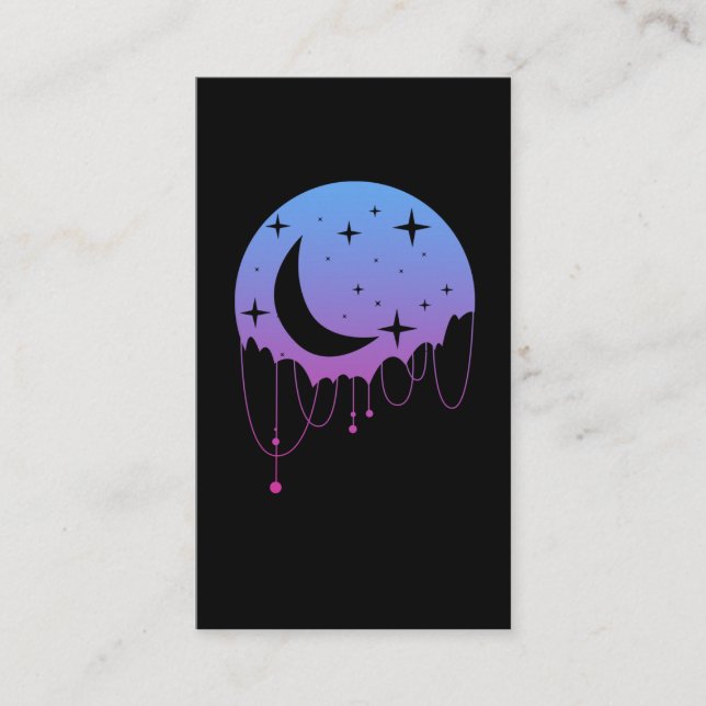 Tarjeta De Visita Pastel Goth Moon Kawaii Aesthetic Stars Crescent (Anverso)