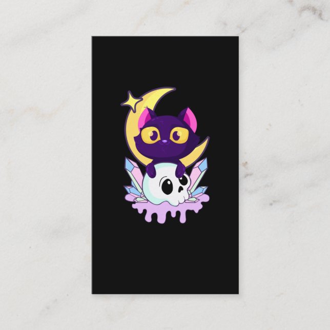 Tarjeta De Visita Pastel Gótico Moon Wiccan Animal Cat Skull (Anverso)