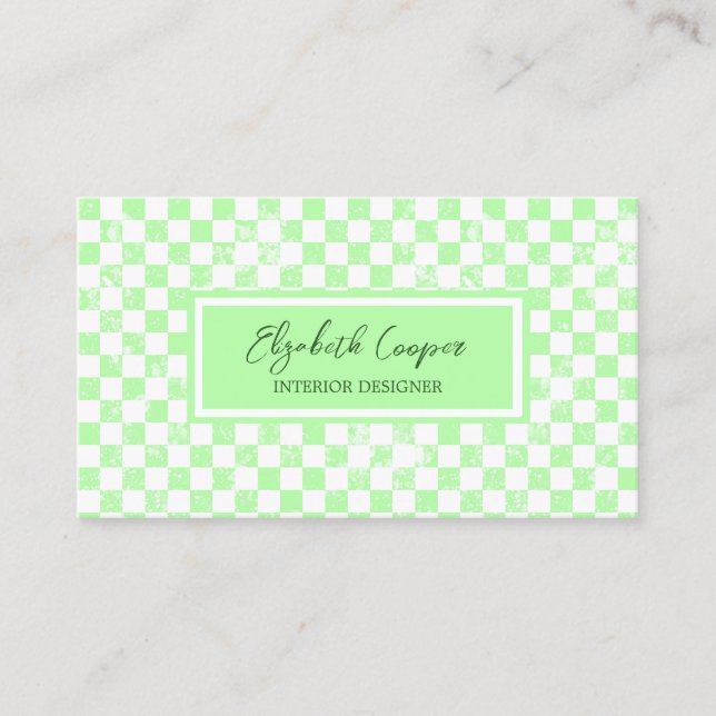 Tarjeta De Visita Pastel Green Checkboard (Anverso)