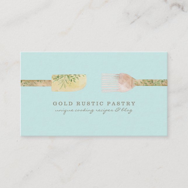 Tarjeta De Visita Pastel Green Rustic Eucalyptus Bakery (Anverso)