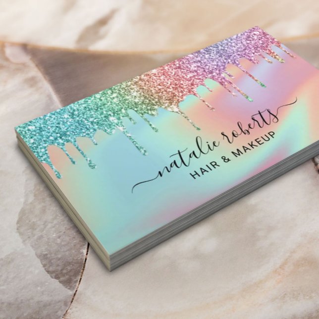 Tarjeta De Visita Pastel Holográfico Purpurina Dris Salón de Belleza (Subido por el creador)