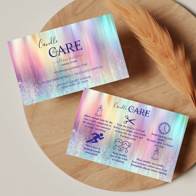 Tarjeta De Visita Pastel Holographic Modern Candle Care (Subido por el creador)