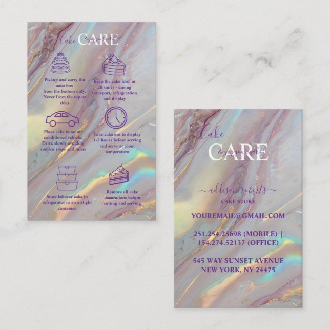 Tarjeta De Visita Pastel Iridescent Marble Cake Care  (Anverso / Reverso)