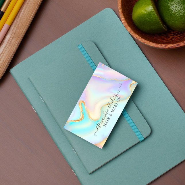 Tarjeta De Visita Pastel irlandés moderno y mármol dorado (Modern Iridescent Pastel & Gold Marble Business Card)